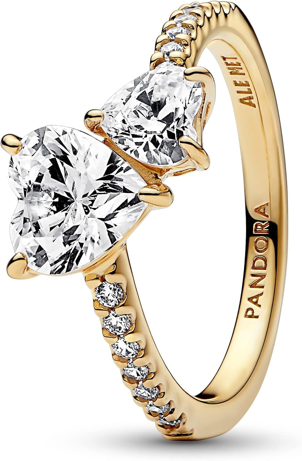 Sparkle in Style with the Pandora Double Heart Shimmering Ring for Women in Gold - Model 161198C01