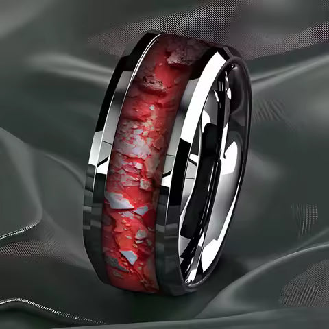 Bague Acier Inoxydable 8mm : Alliance Mariage Pierre Rouge & Blanche - Confort & Style
