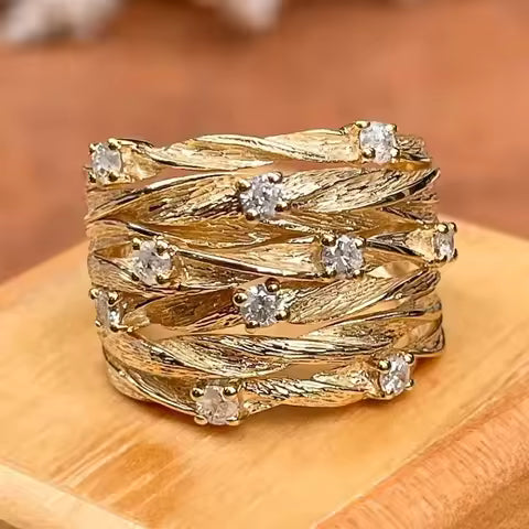 Bague Large Torsadée Dorée pour Femme - Design Luxe & Cocktail