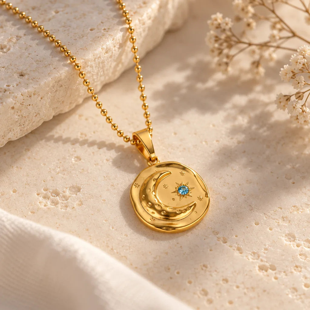 Collier etoile lune zircon