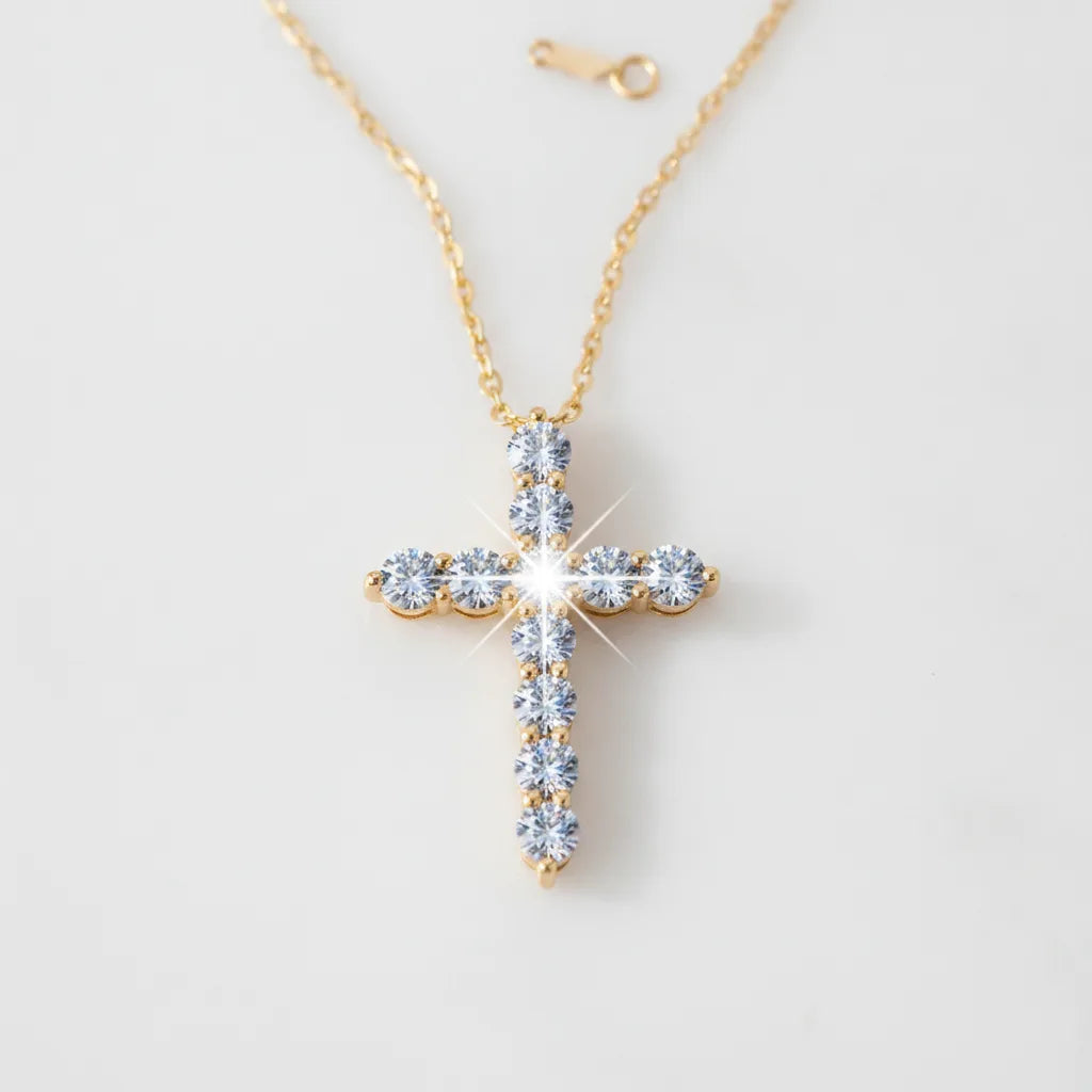 Collier Croix Moissanite Or 14k - Éclat Certifié Lnngy