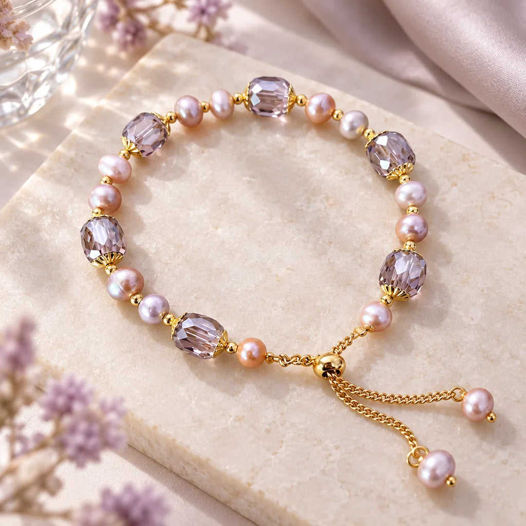Bracelet perles violettes femme