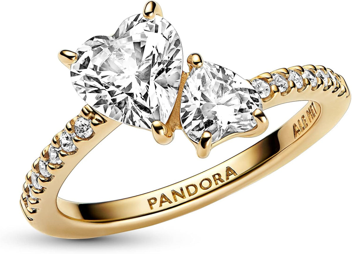 Sparkle in Style with the Pandora Double Heart Shimmering Ring for Women in Gold - Model 161198C01