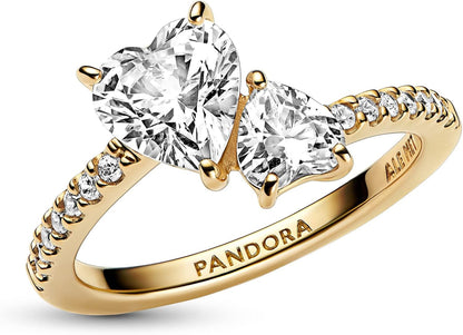 Sparkle in Style with the Pandora Double Heart Shimmering Ring for Women in Gold - Model 161198C01