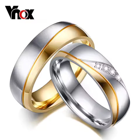 Bague de mariage en acier inoxydable pour couple - Design or et promesse