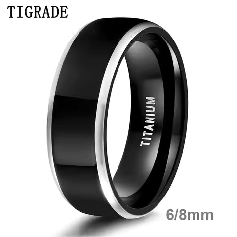 Bague en Titane Noir Poli pour Hommes et Femmes - Alliance Luxe pour Couple