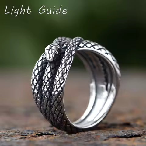 Bague Motard Punk Rock Serpent 3D Acier Inoxydable Homme Style Gothique