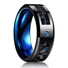 Bague homme 8mm en titane noir, zirconium rouge et fibre de carbone