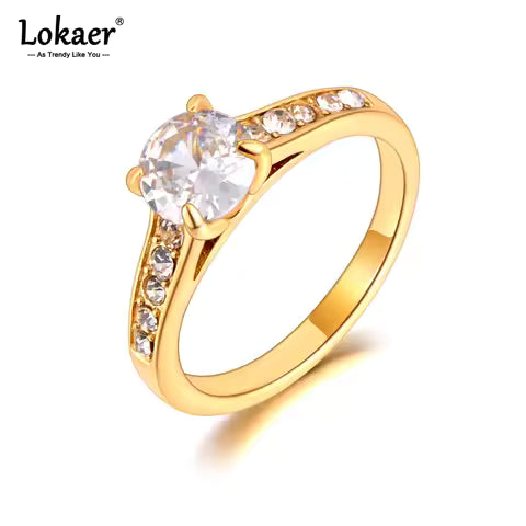 Bague de mariage Lokaer en acier inoxydable avec zircone cubique pour femme - Bijou de fiançailles élégant