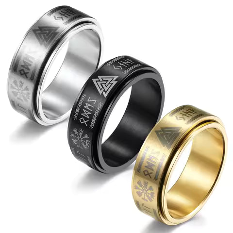 Bague d'Anxiété Viking en Acier Inoxydable pour Homme - Amulette Odin Rune