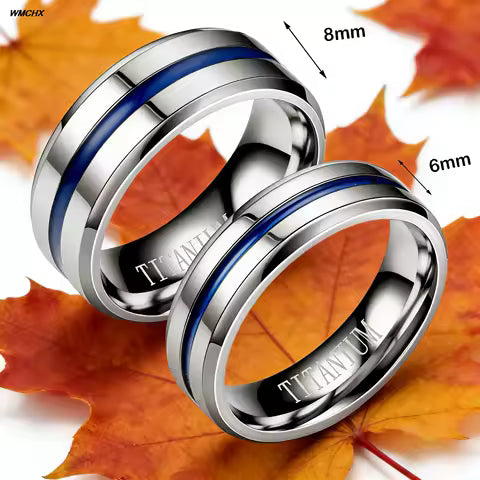 Bague Homme Acier Inoxydable Noir Brossé 8mm - Rainure Rouge & Bord Biseauté