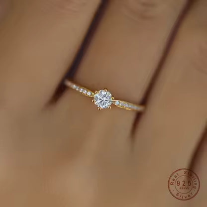 Bague Argent Sterling 925 Plaqué Or 14K Zircon Femme - Bijou Mariage Élégant