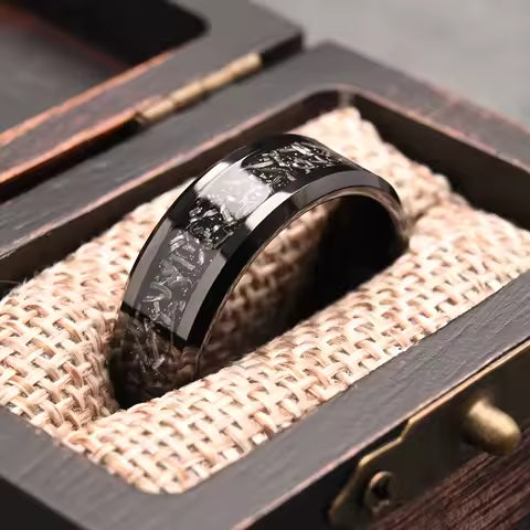 Bague Homme Carbure de Tungstène avec Incrustation Météorite - Alliance Mariage & Fiançailles