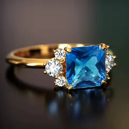Bague Carrée Bleue Scintillante Huitan pour Femme - Zircone Cubique, Bijou Élégant pour Mariage et Quotidien