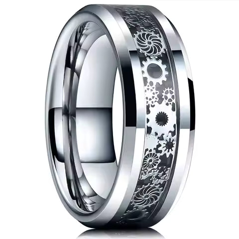 Bague Steampunk Vintage Acier Inoxydable Celtique Dragon Fibre Carbone Homme