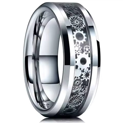 Bague Steampunk Vintage Acier Inoxydable Celtique Dragon Fibre Carbone Homme