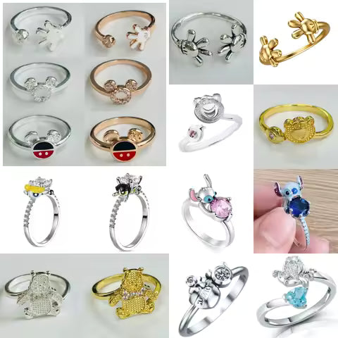 Bague Argent 925 Ajustable Personnages Dessin Animé Mignons - Cadeau Femme