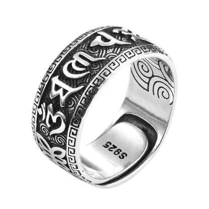 Bague Argent 925 Homme Réglable - Style Rétro Bouddhiste Om Mani Padme Hum