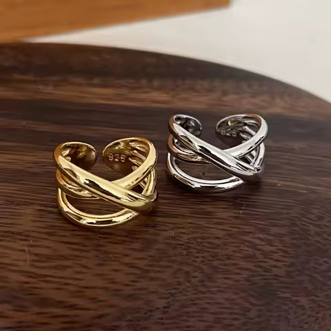 Bague Argent Sterling 925 Réglable pour Femme et Homme - Bijou Fin avec Croix Dorée