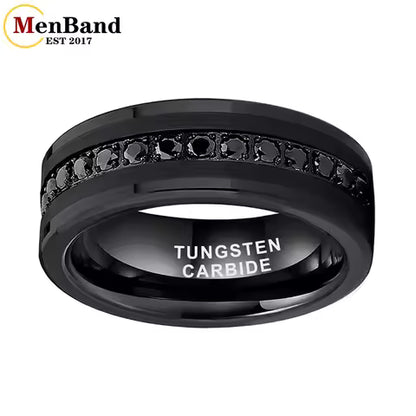 Bague Homme Femme en Tungstène Noir CZ - 8mm, Alliance Mariage Fiançailles Confortable