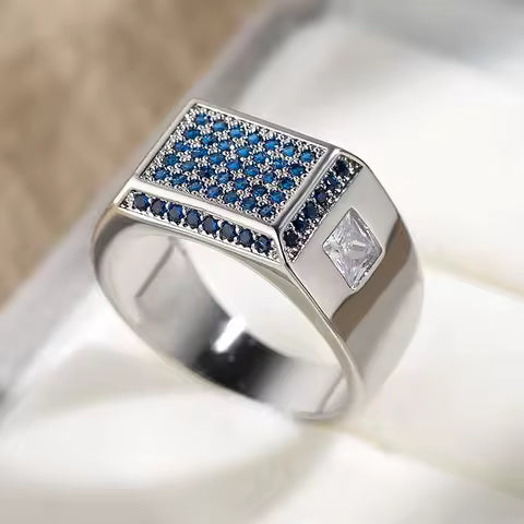 Bague Cœur Large Argentée pour Couple - Bijou Zircon Blanc pour Fiançailles & Mariage