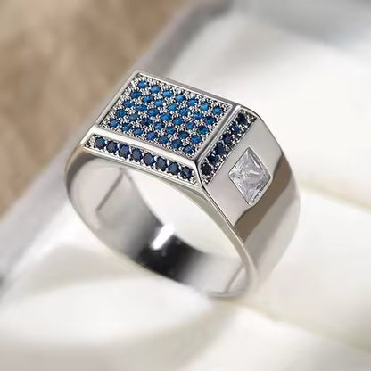 Bague Cœur Large Argentée pour Couple - Bijou Zircon Blanc pour Fiançailles & Mariage