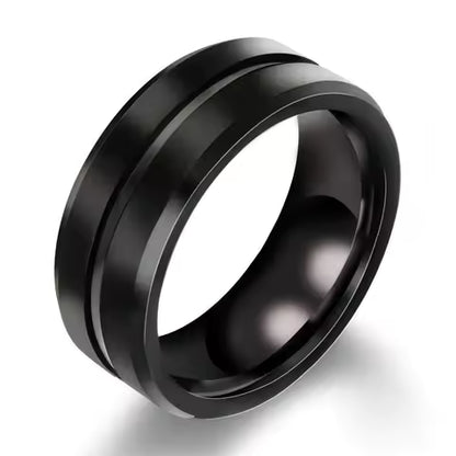 Bague de fiançailles homme acier noir rainuré 8mm - Style luxe