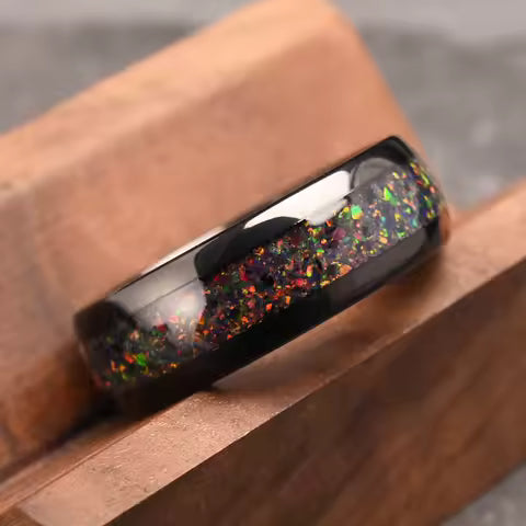 Bague Homme Carbure Tungstène Opale Rouge - Alliance Mariage & Fiançailles