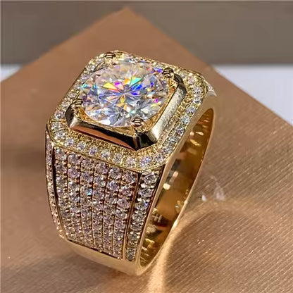 Bague Vintage Zircon Blanc Brillant - Alliance Mariage & Fiançailles Or Homme Femme