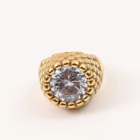 Bague Chevalière Zircon Acier Inoxydable pour Femme - Bijou Simple, Délicat et Étanche