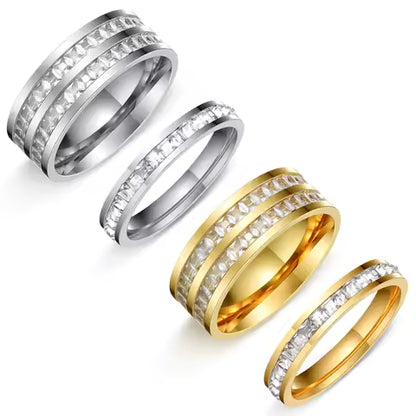 Bague Acier Inoxydable Or & Argent Sertie Zircone - Unisexe 4mm/8mm