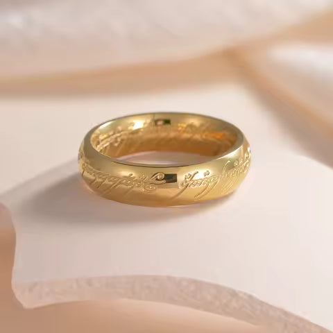 Bague Homme Acier Inoxydable Plaqué Or Gravée 3D - Cadeau Puissance 6mm