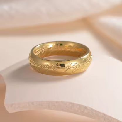 Bague Homme Acier Inoxydable Plaqué Or Gravée 3D - Cadeau Puissance 6mm