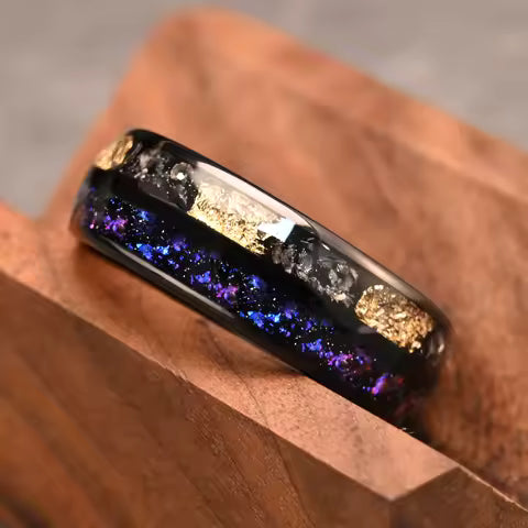 Bague Homme Galaxy 8mm en Carbure de Tungstène Noir - Alliance & Fiançailles Confort