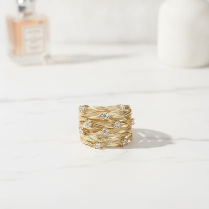 Bague Large Torsadée Dorée pour Femme - Design Luxe & Cocktail