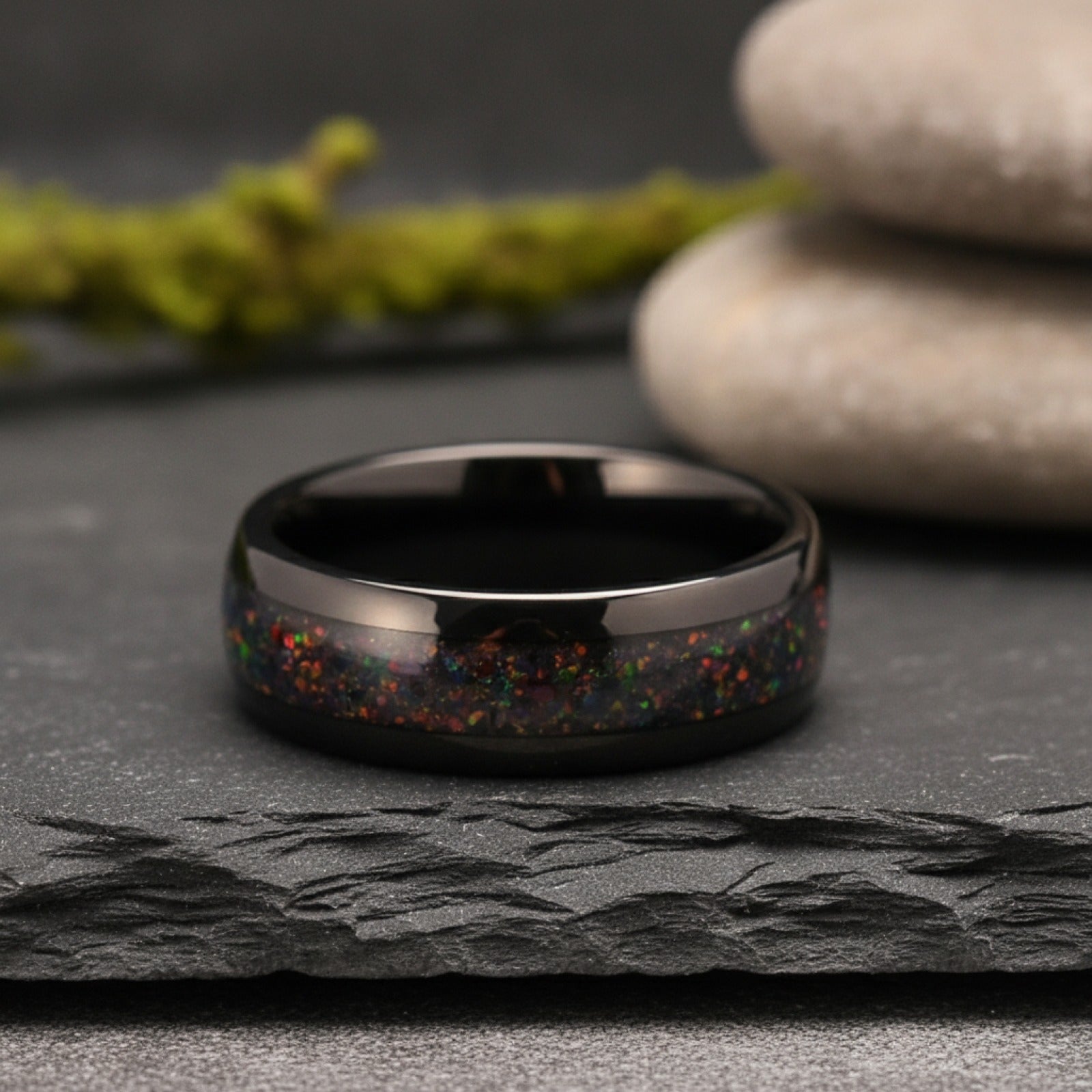 Bague Homme Carbure Tungstène Opale Rouge - Alliance Mariage & Fiançailles