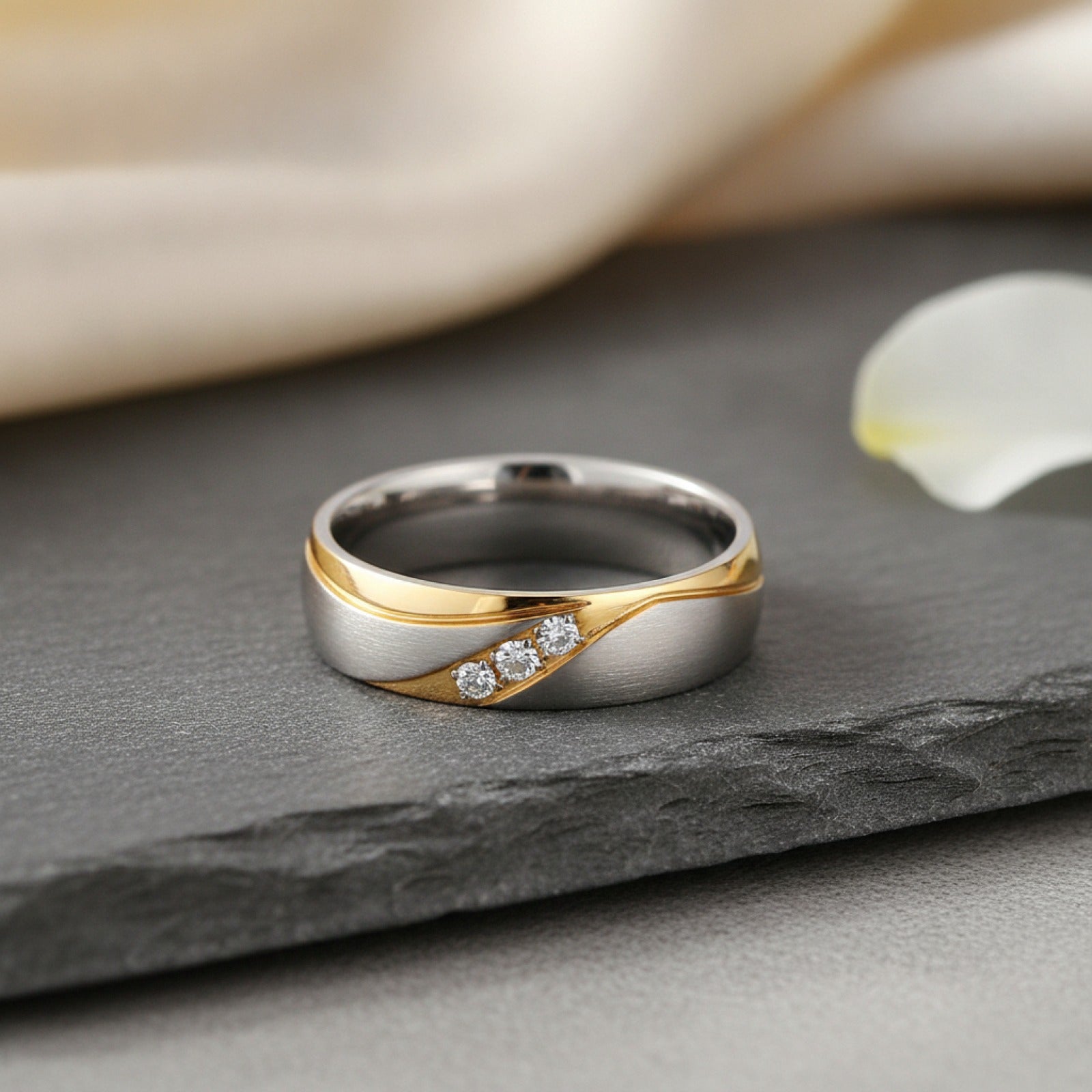 Bague de mariage en acier inoxydable pour couple - Design or et promesse