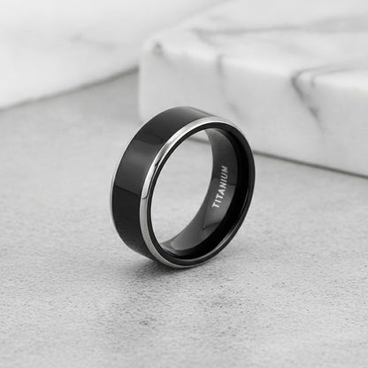 Bague en Titane Noir Poli pour Hommes et Femmes - Alliance Luxe pour Couple