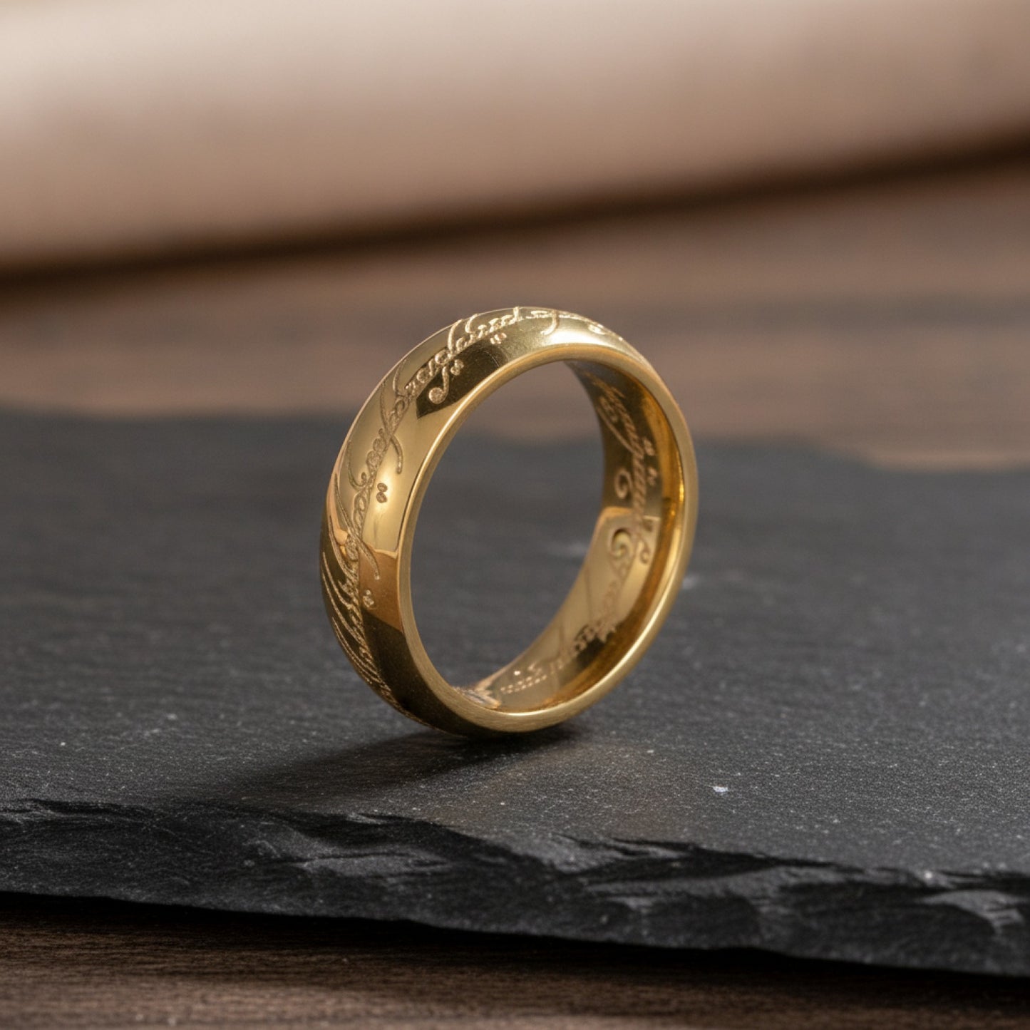 Bague Homme Acier Inoxydable Plaqué Or Gravée 3D - Cadeau Puissance 6mm