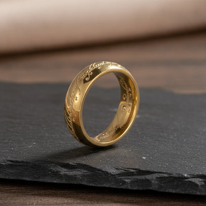 Bague Homme Acier Inoxydable Plaqué Or Gravée 3D - Cadeau Puissance 6mm