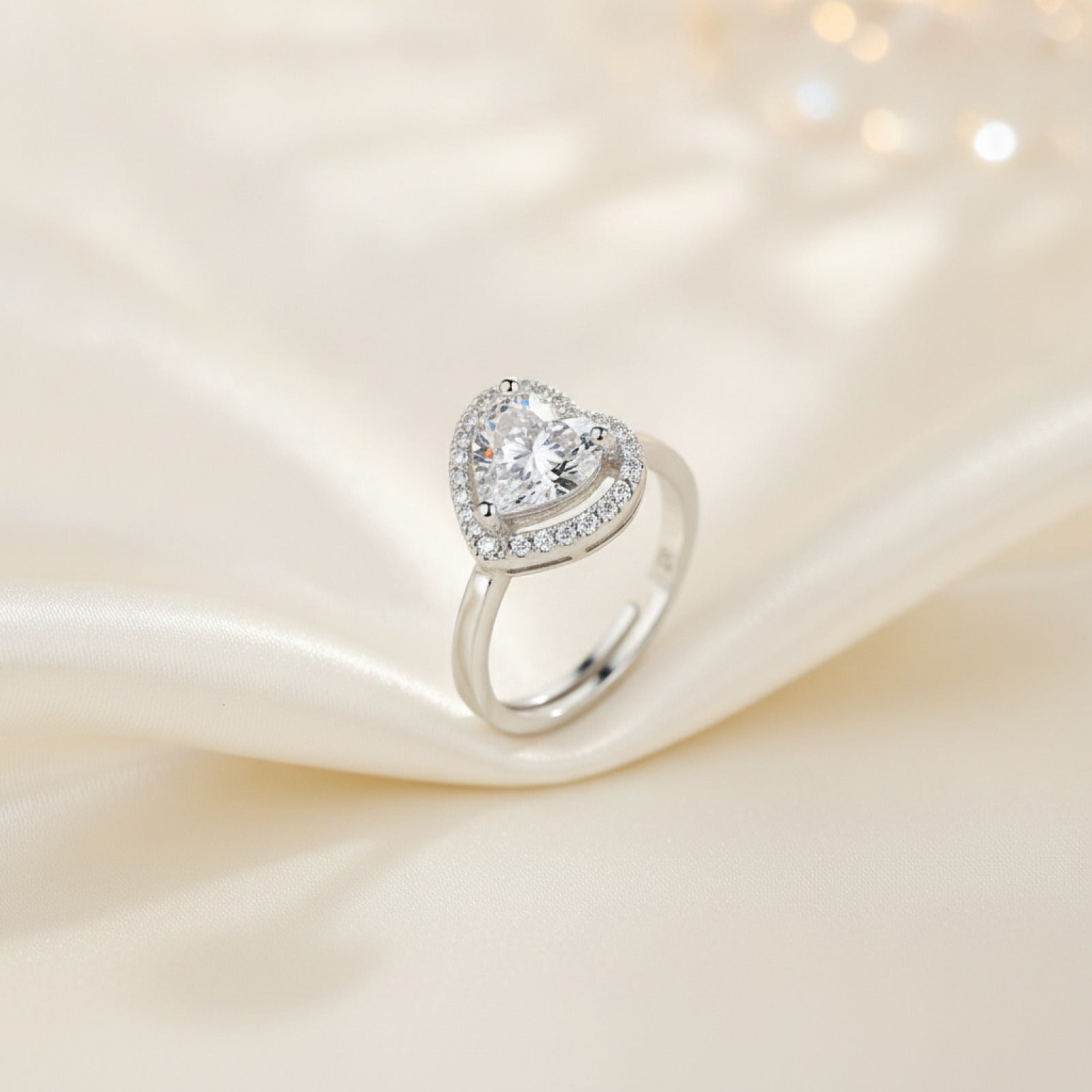 Bague Argent 925 Cœur Ajustable pour Femme - Bijou Cadeau Mariage & Fiançailles