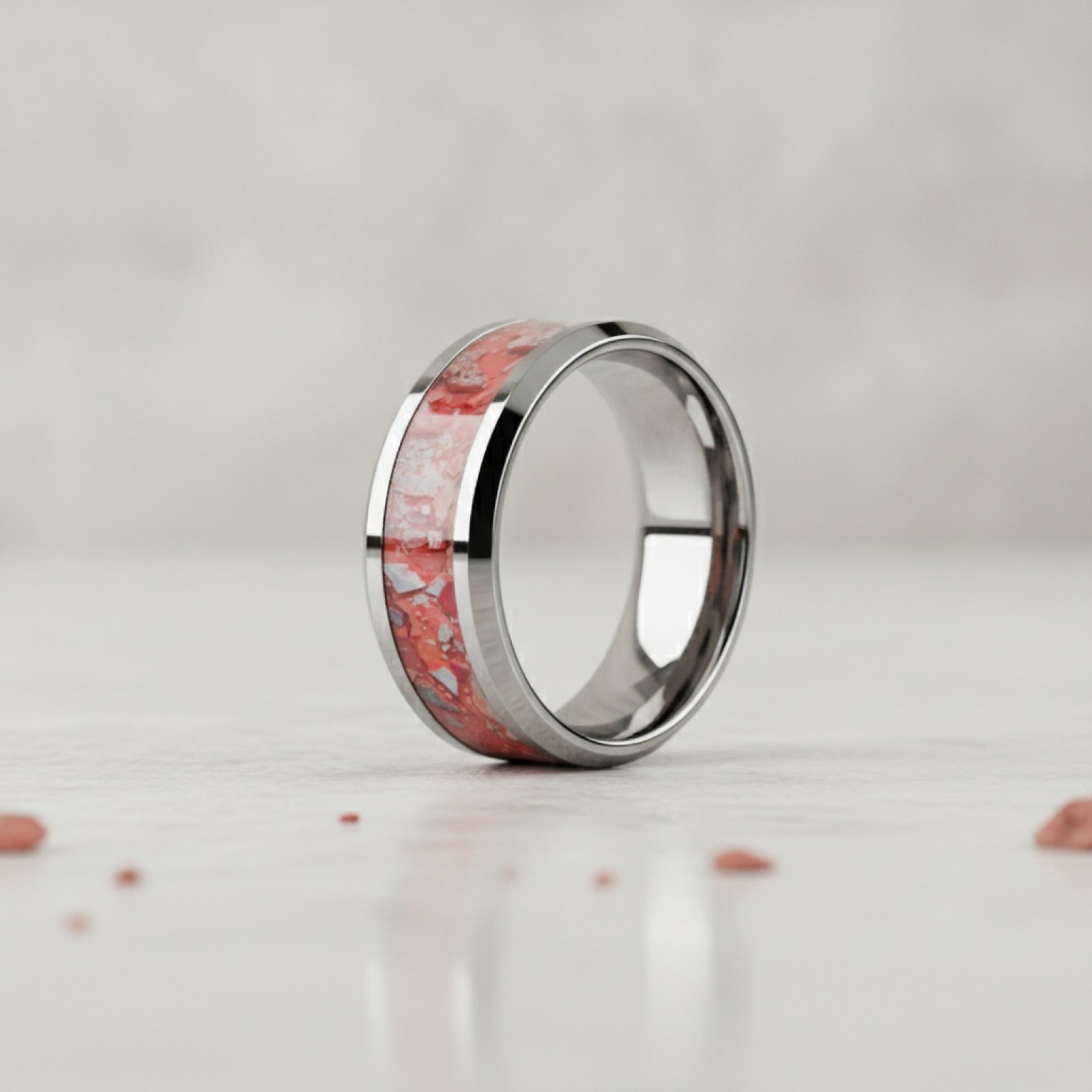 Bague Acier Inoxydable 8mm : Alliance Mariage Pierre Rouge & Blanche - Confort & Style