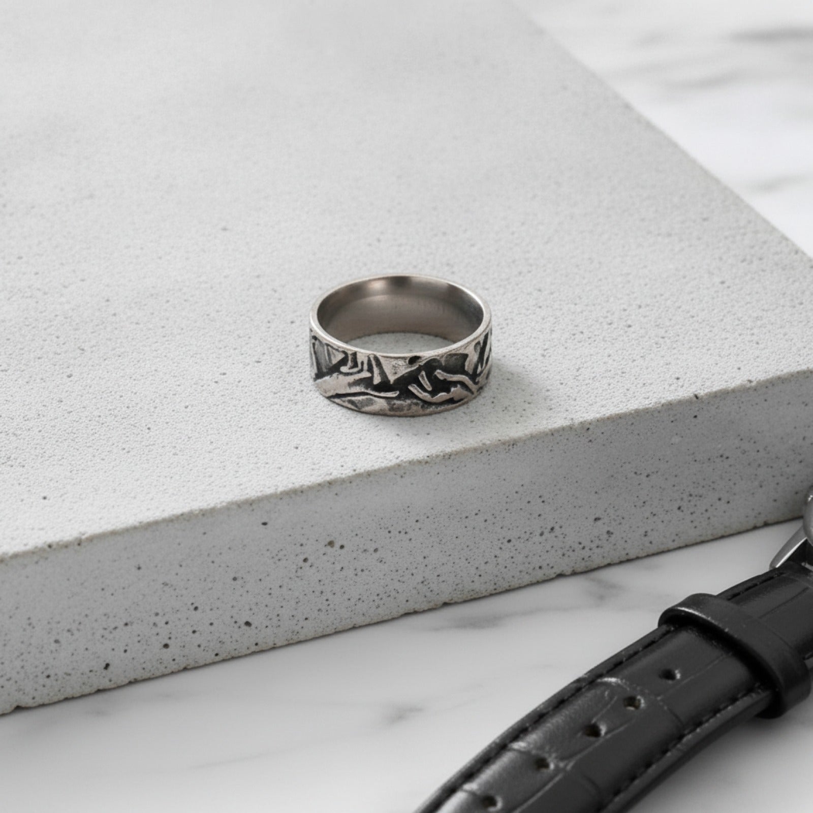 Bague Vintage Réglable pour Homme - Style Rétro, Cuivre Gris, 10mm Large