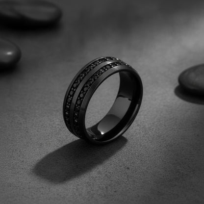 Bague Acier Inoxydable Double Zirconium Pavé CZ pour Homme et Femme - Luxe Minimaliste 8mm