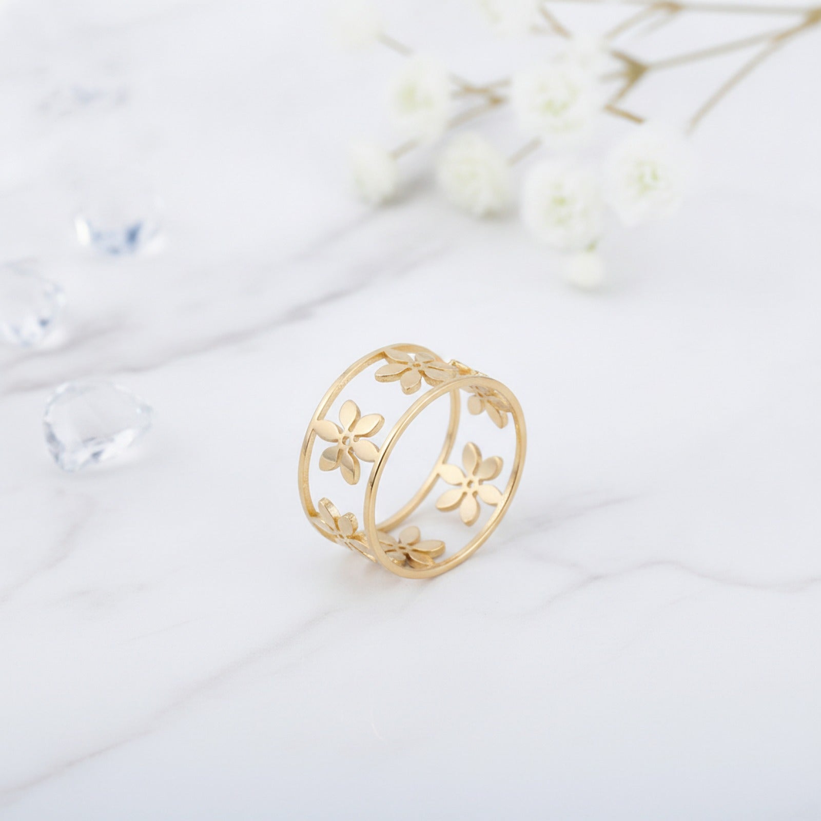 Bague Fleur Romantique Acier Inoxydable pour Femme - Style Décontracté & Cadeau Idéal