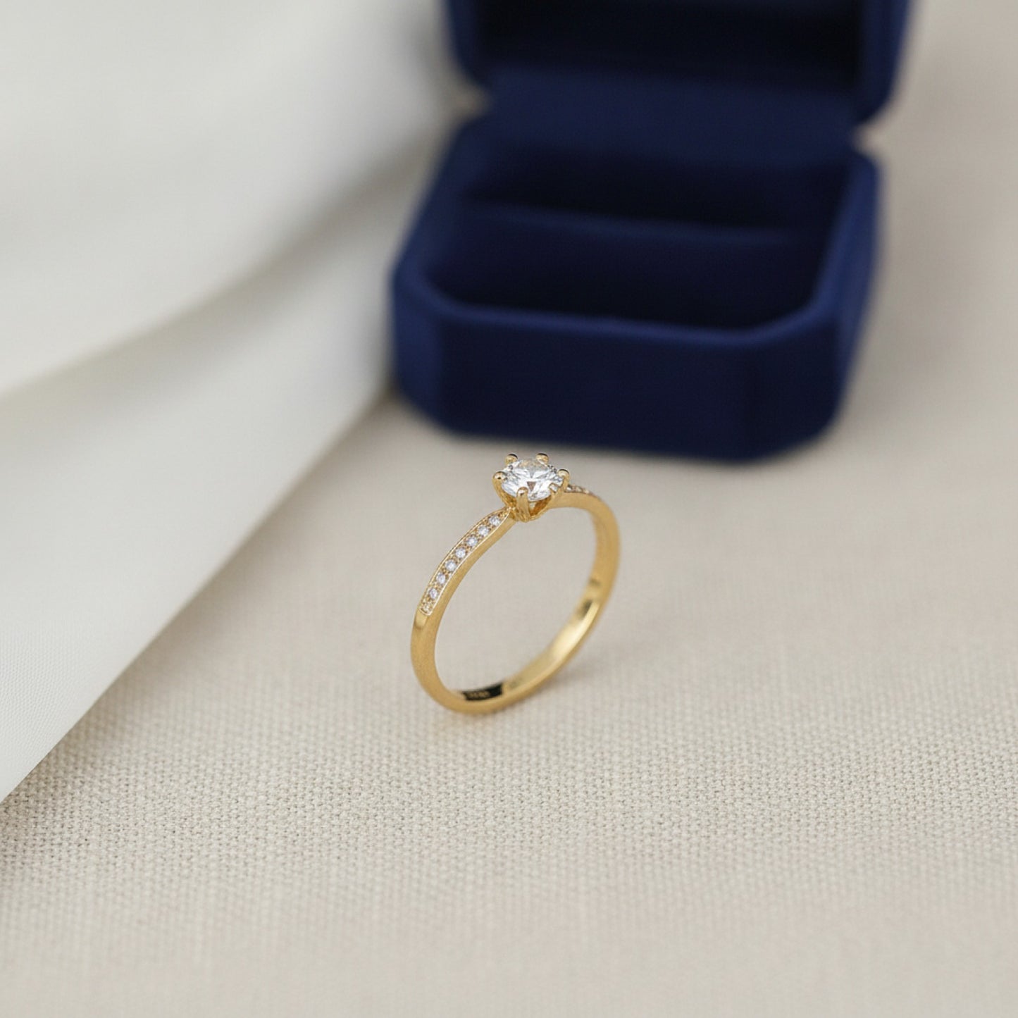 Bague Argent Sterling 925 Plaqué Or 14K Zircon Femme - Bijou Mariage Élégant