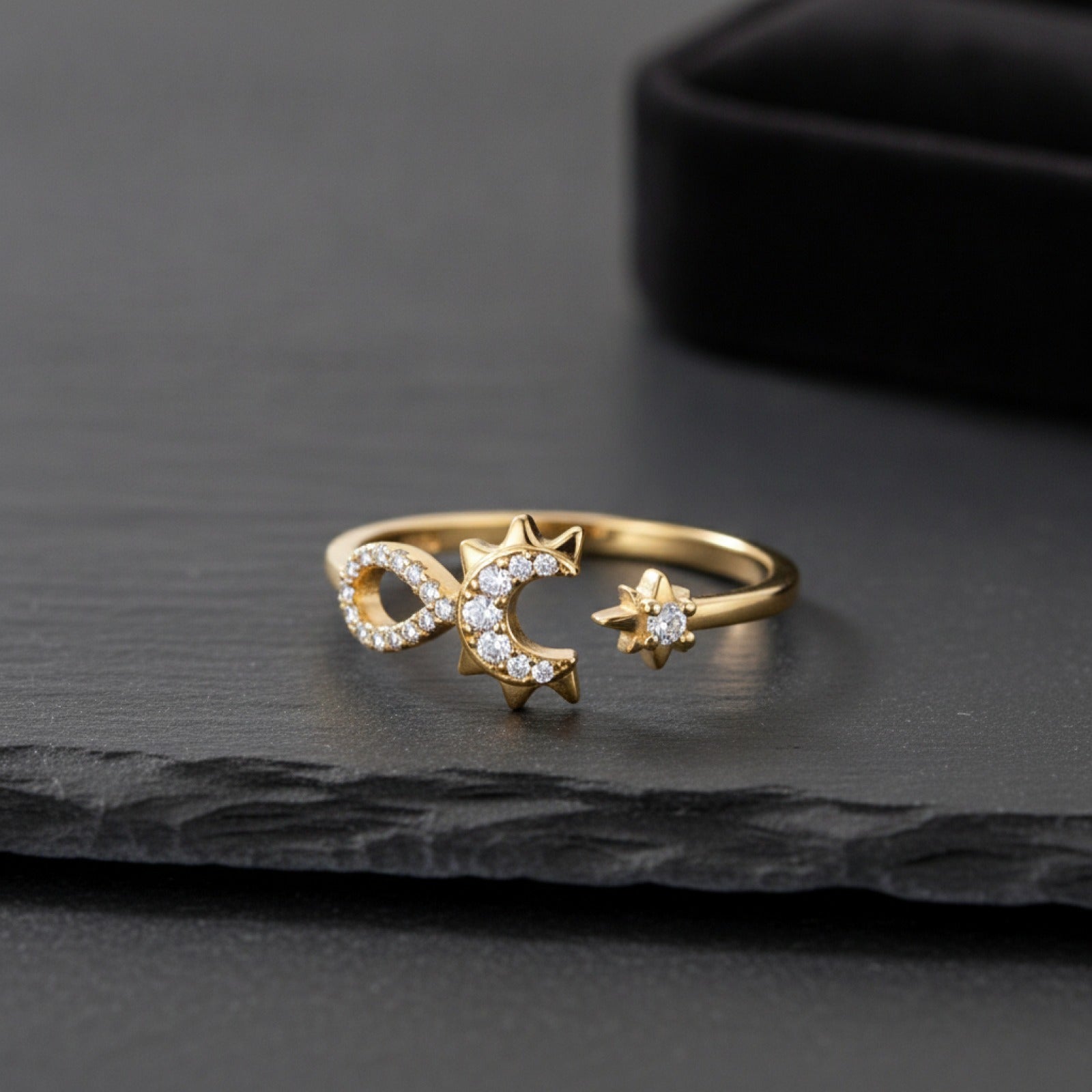 Bague Argent 925 Doré Femme Zircon Infini Étoile Lune - Bijou Cadeau Original