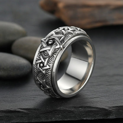 Bague Argent Homme Rétro Étoile à Six Branches Large