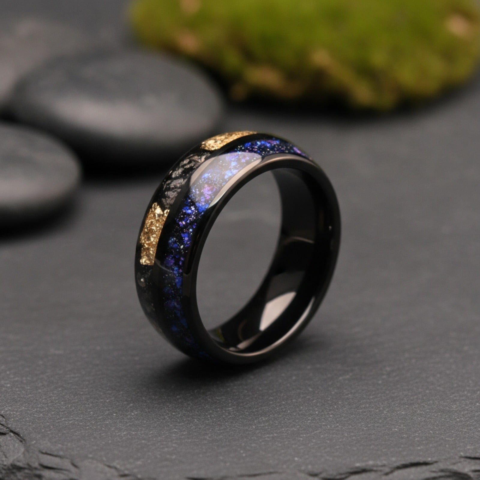 Bague Homme Galaxy 8mm en Carbure de Tungstène Noir - Alliance & Fiançailles Confort