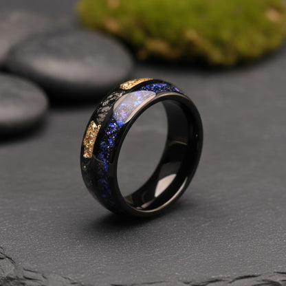 Bague Homme Galaxy 8mm en Carbure de Tungstène Noir - Alliance & Fiançailles Confort